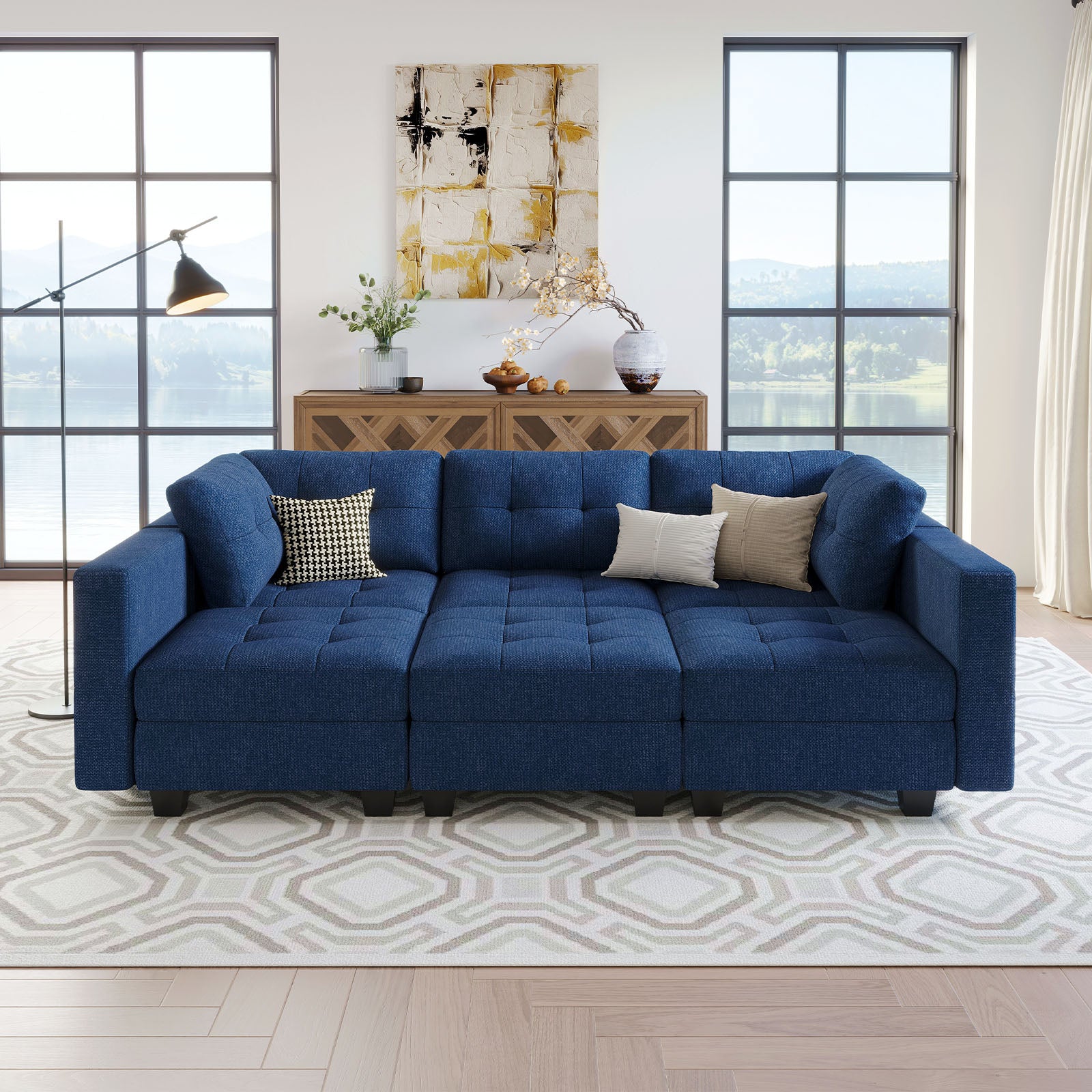 Tesso 6 Seats + 7 Sides Modular Weave Sleeper Sofa with Storage Seat