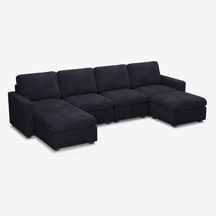 Belffin 6 Seats + 6 Sides Oversized Modular Wide-Ribbed Corduroy Sofa with Large Storage Seat