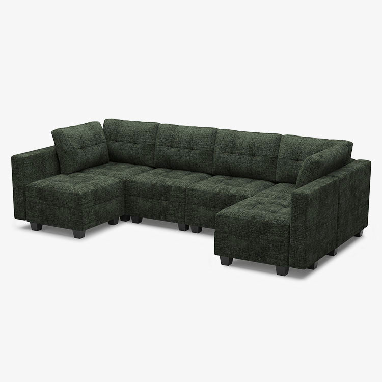 Belffin 6 Seats + 8 Sides Modular Chenille Tufted Sofa with Storage Seat