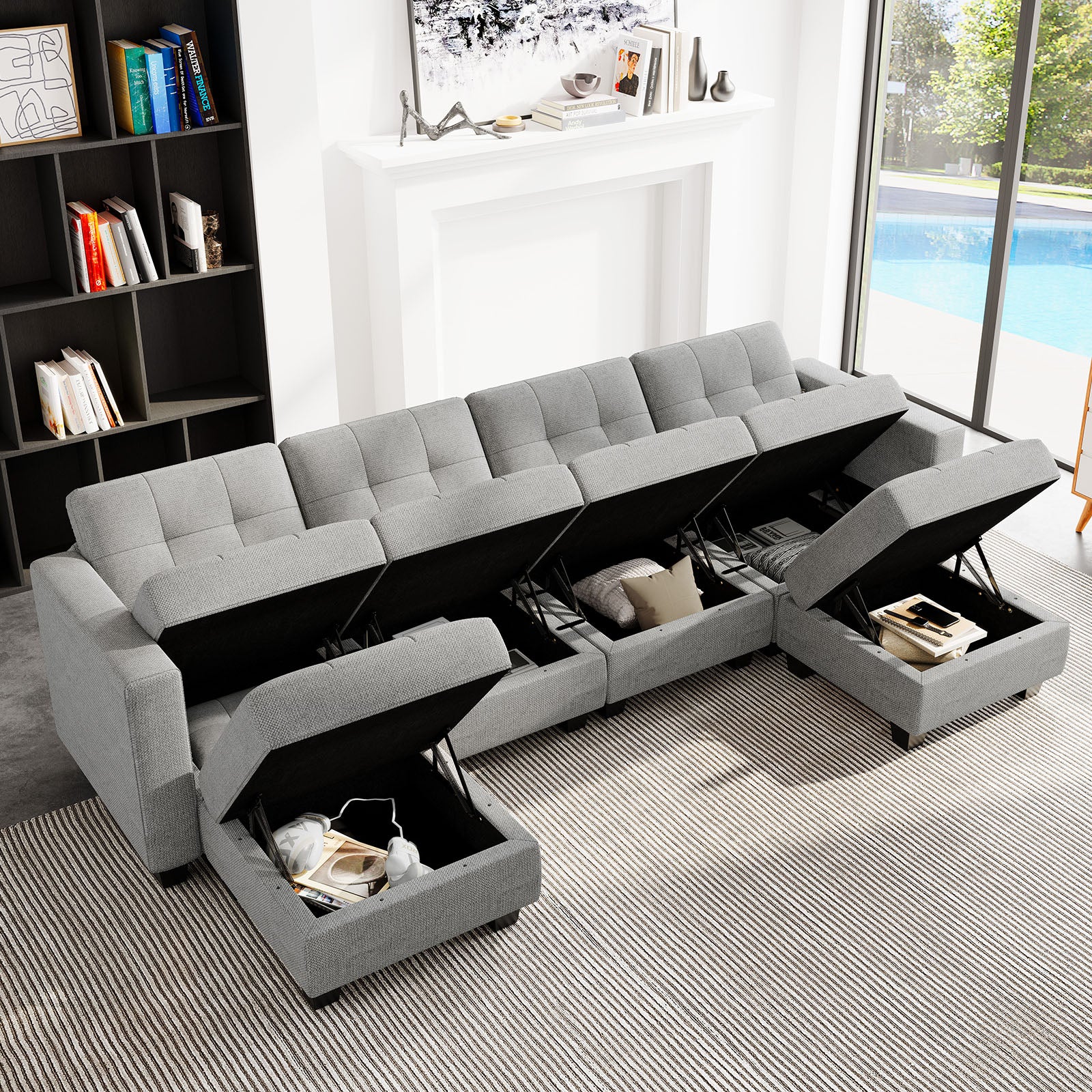 Belffin 6 Seats + 6 Sides Modular Weave Sofa with Storage Seat