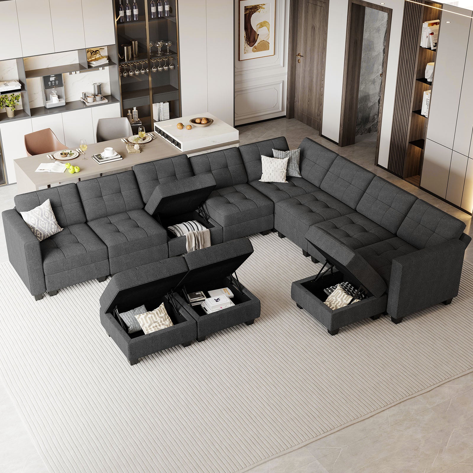 Belffin 9 Seats + 11 Sides Modular Weave Sofa with Storage Seat and Ottoman