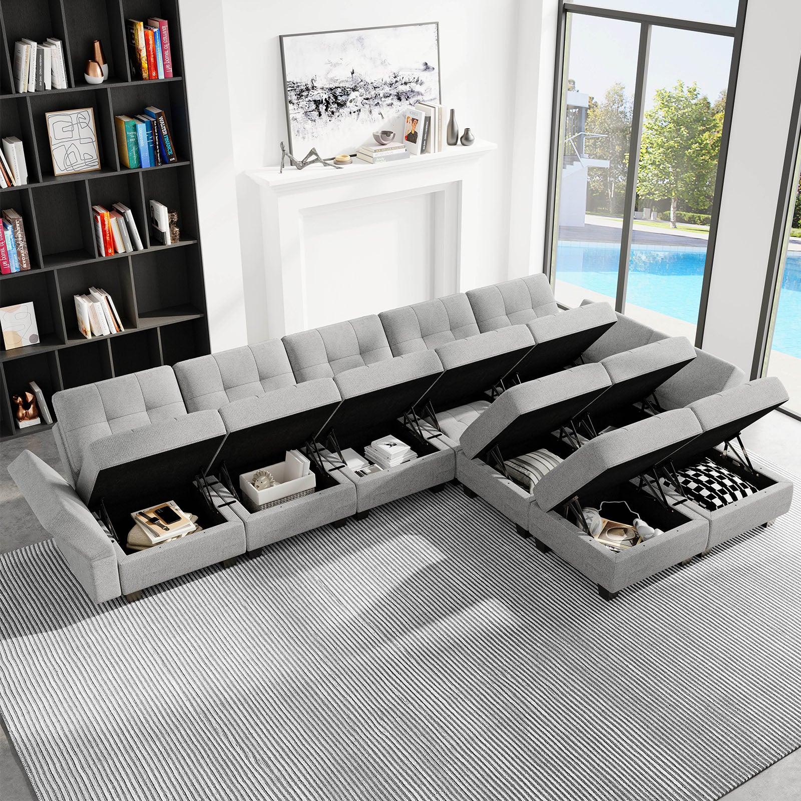 Belffin 9 Seats + 8 Sides Modular Weave Sofa with Storage Seat