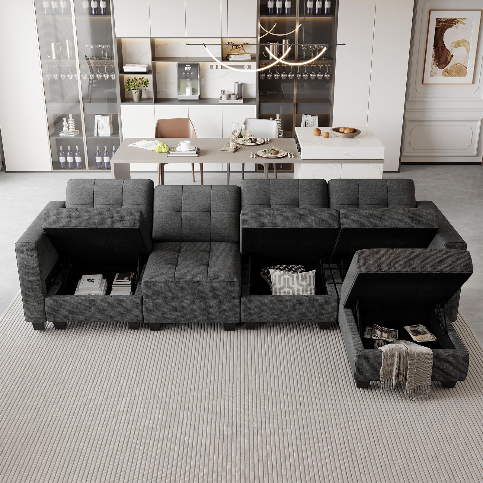 Belffin 5 Seats + 6 Sides Modular Weave Sofa with Storage Seat