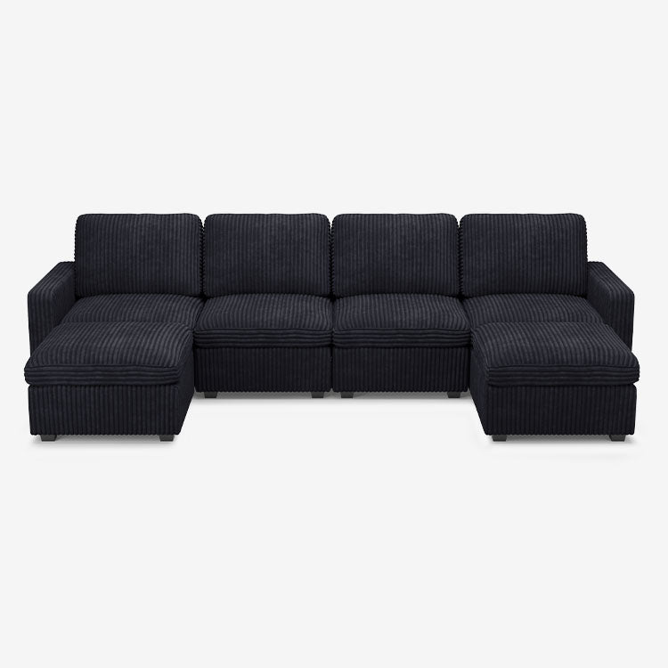 Belffin 6 Seats + 6 Sides Oversized Modular Wide-Ribbed Corduroy Sofa with Large Storage Seat