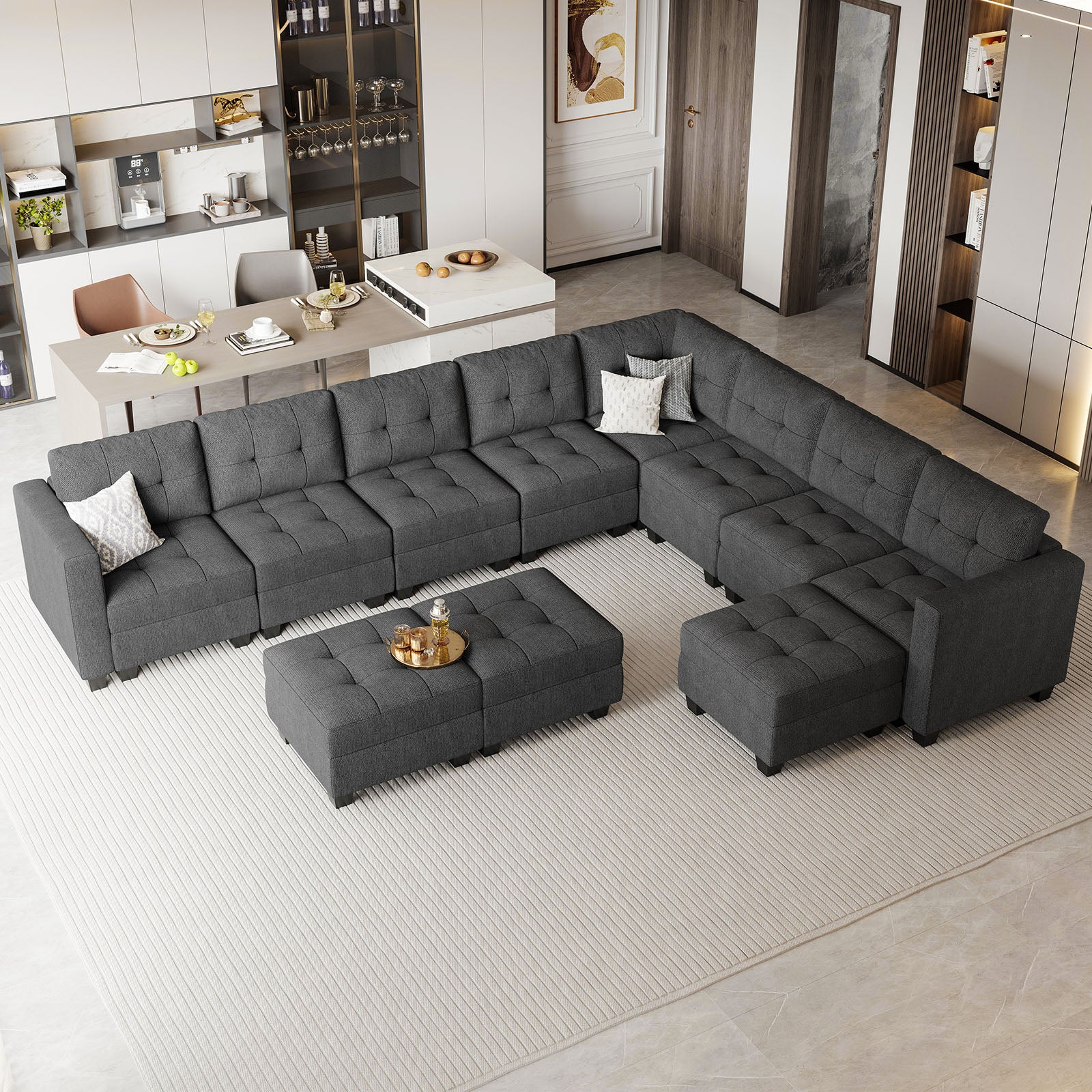 Belffin 9 Seats + 11 Sides Modular Weave Sofa with Storage Seat and Ottoman