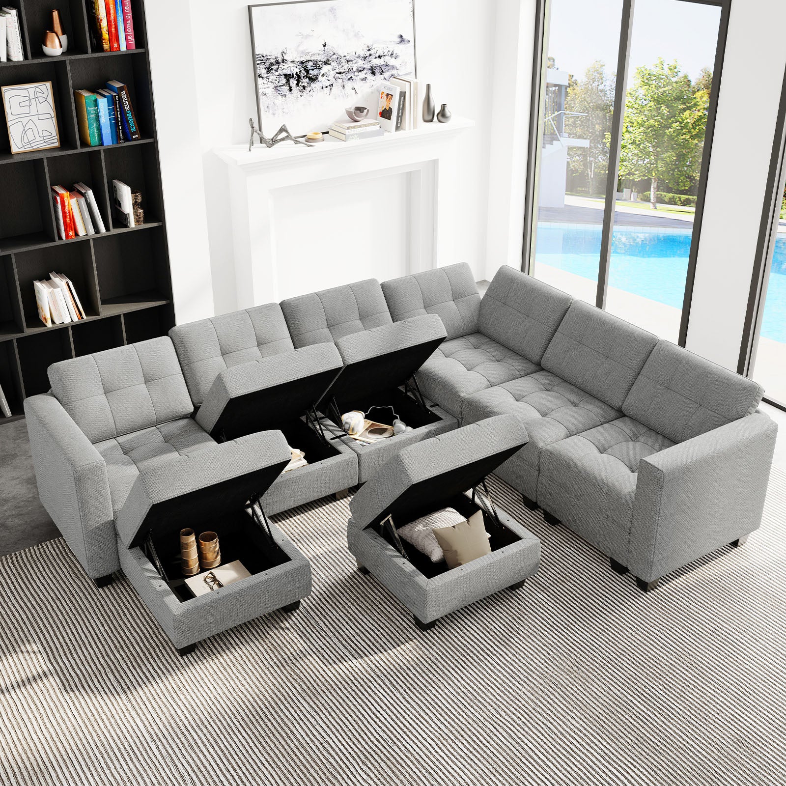 Belffin 7 Seats + 9 Sides Modular Weave Sofa with Ottoman