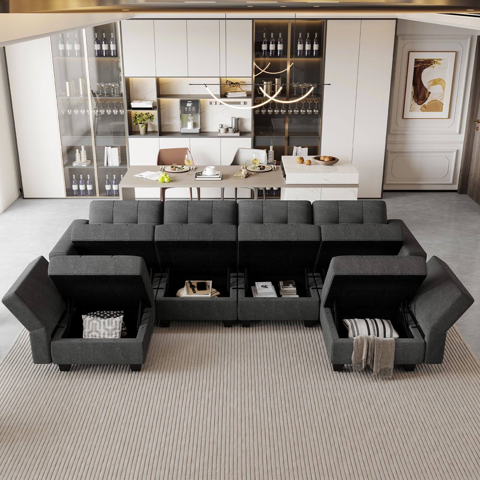 Belffin 6 Seats + 8 Sides Modular Weave Sofa with Storage Seat