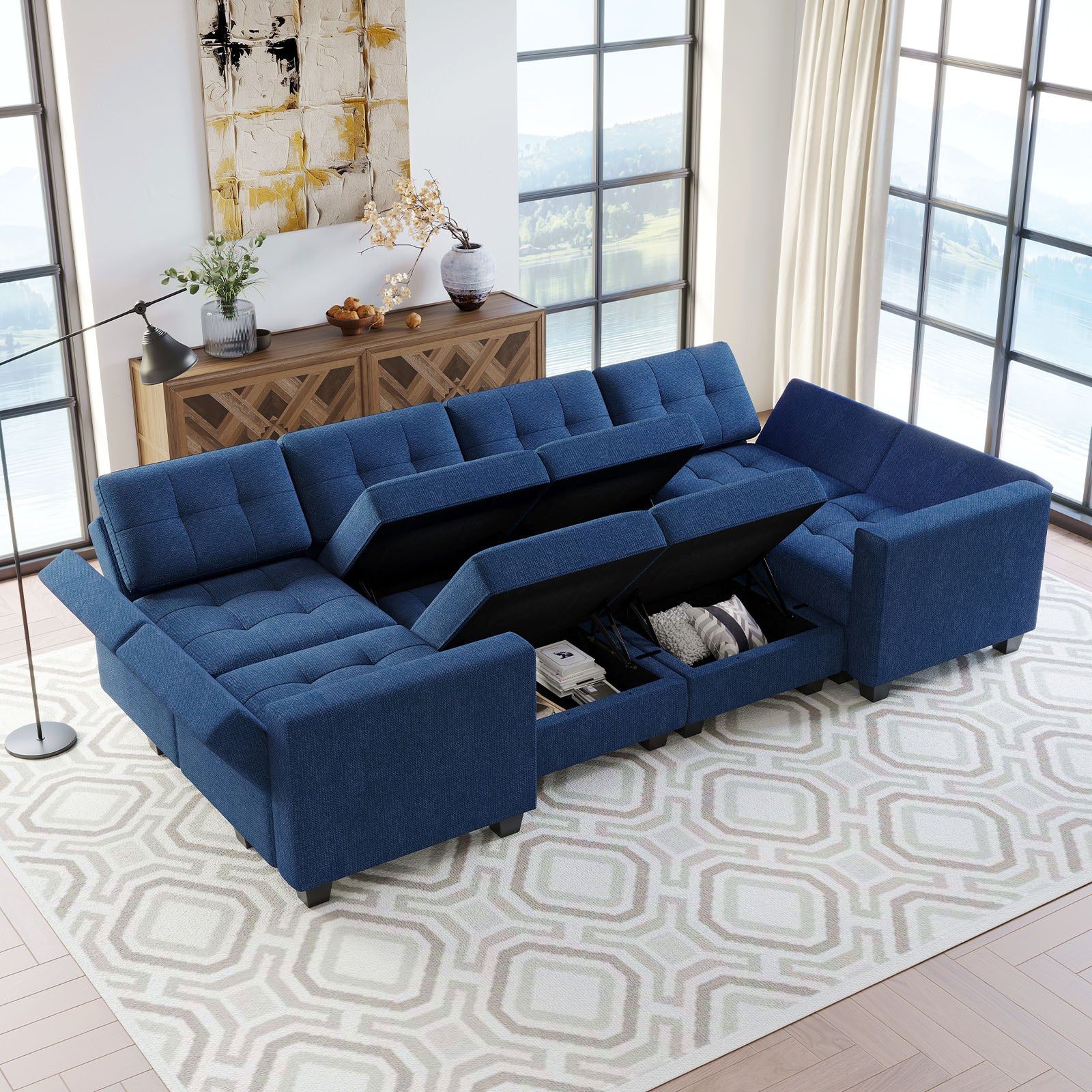 Belffin 8 Seats + 10 Sides Modular Weave Sleeper Sofa with Storage Seat