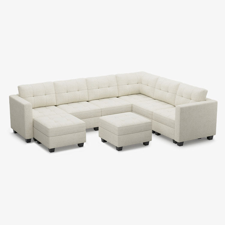 Belffin 7 Seats + 9 Sides Modular Chenille Tufted Sofa with Storage Ottoman