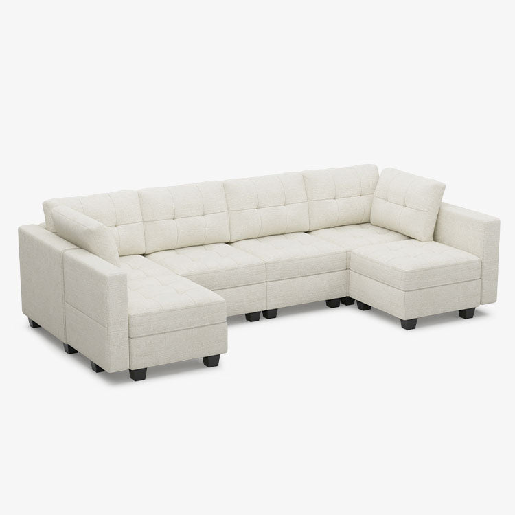 Belffin 6 Seats + 8 Sides Modular Chenille Tufted Sofa with Storage Seat