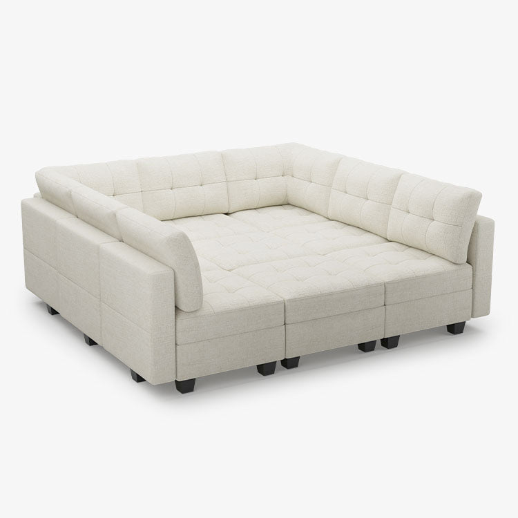 Belffin 9 Seats + 9 Sides Modular Chenille Tufted Sleeper Sofa with Storage Seat