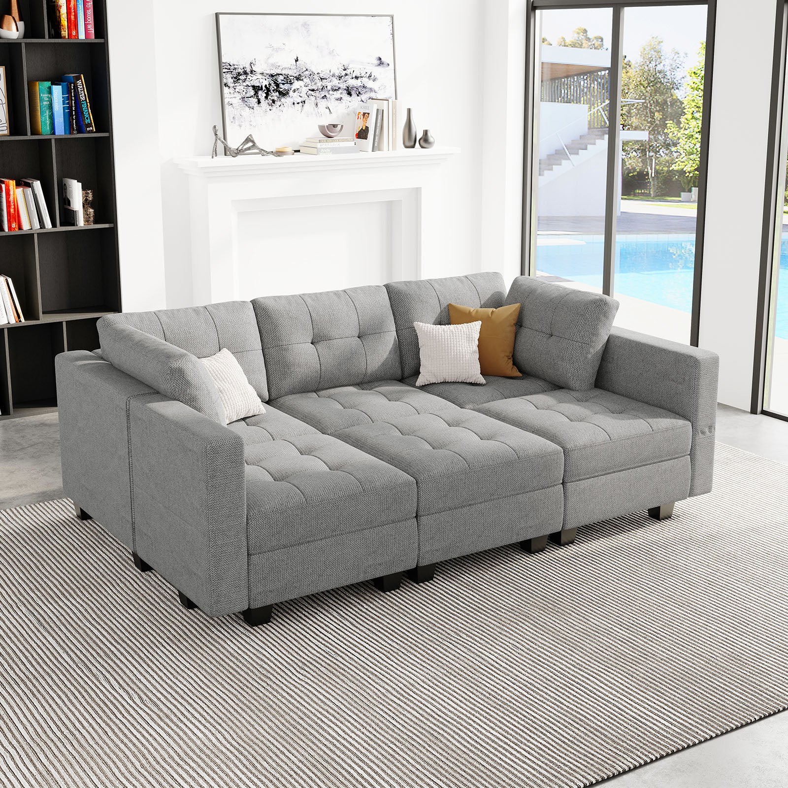 Belffin 6 Seats + 7 Sides Modular Weave Sleeper Sofa with Storage Seat