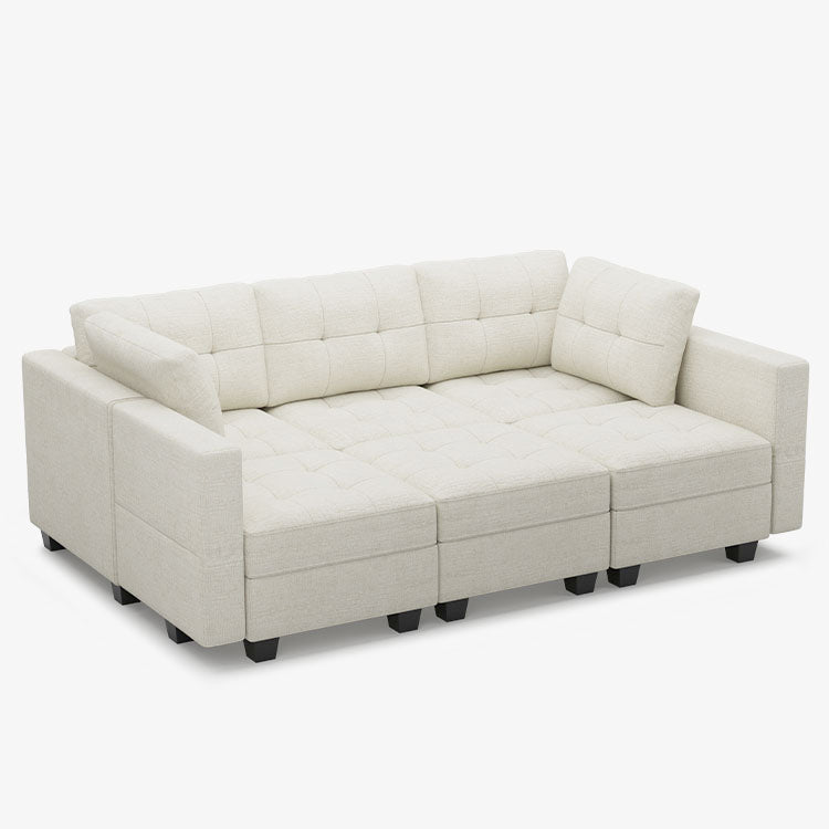 Belffin 6 Seats + 7 Sides Modular Chenille Tufted Sleeper Sofa with Storage Seat