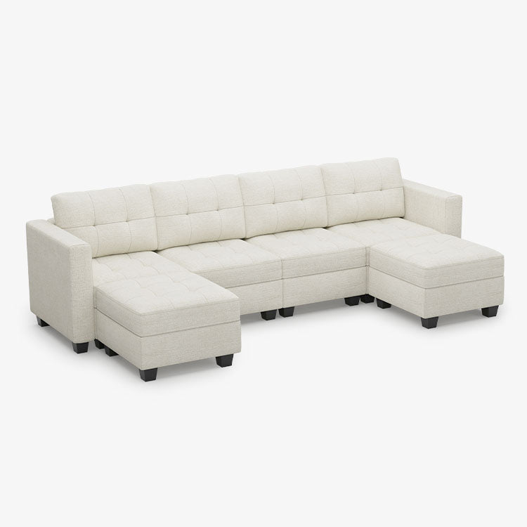 Belffin 6 Seats + 6 Sides Modular Chenille Tufted Sofa with Storage Seat