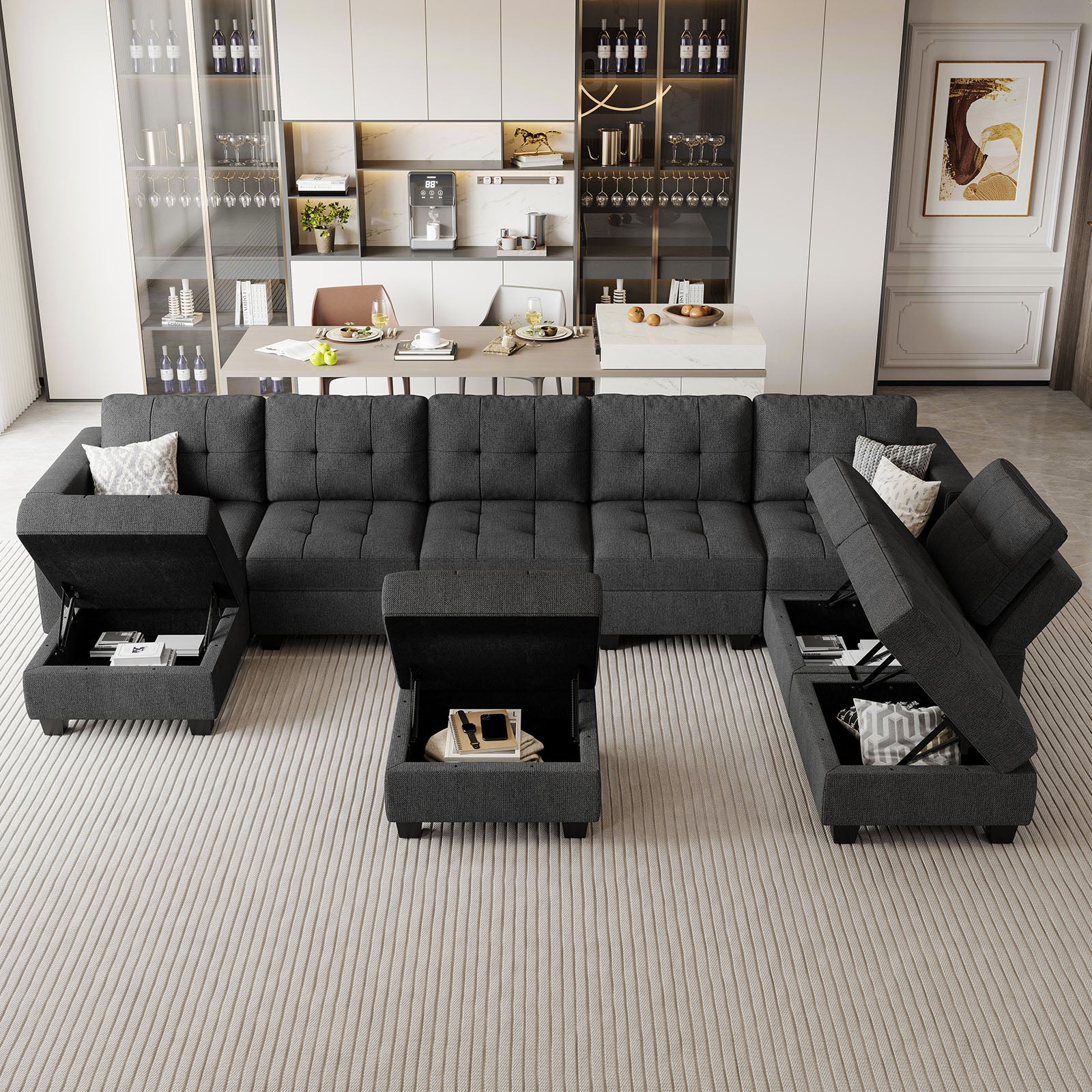 Belffin 8 Seats + 8 Sides Modular Weave Sofa with Storage Seat and Ottoman