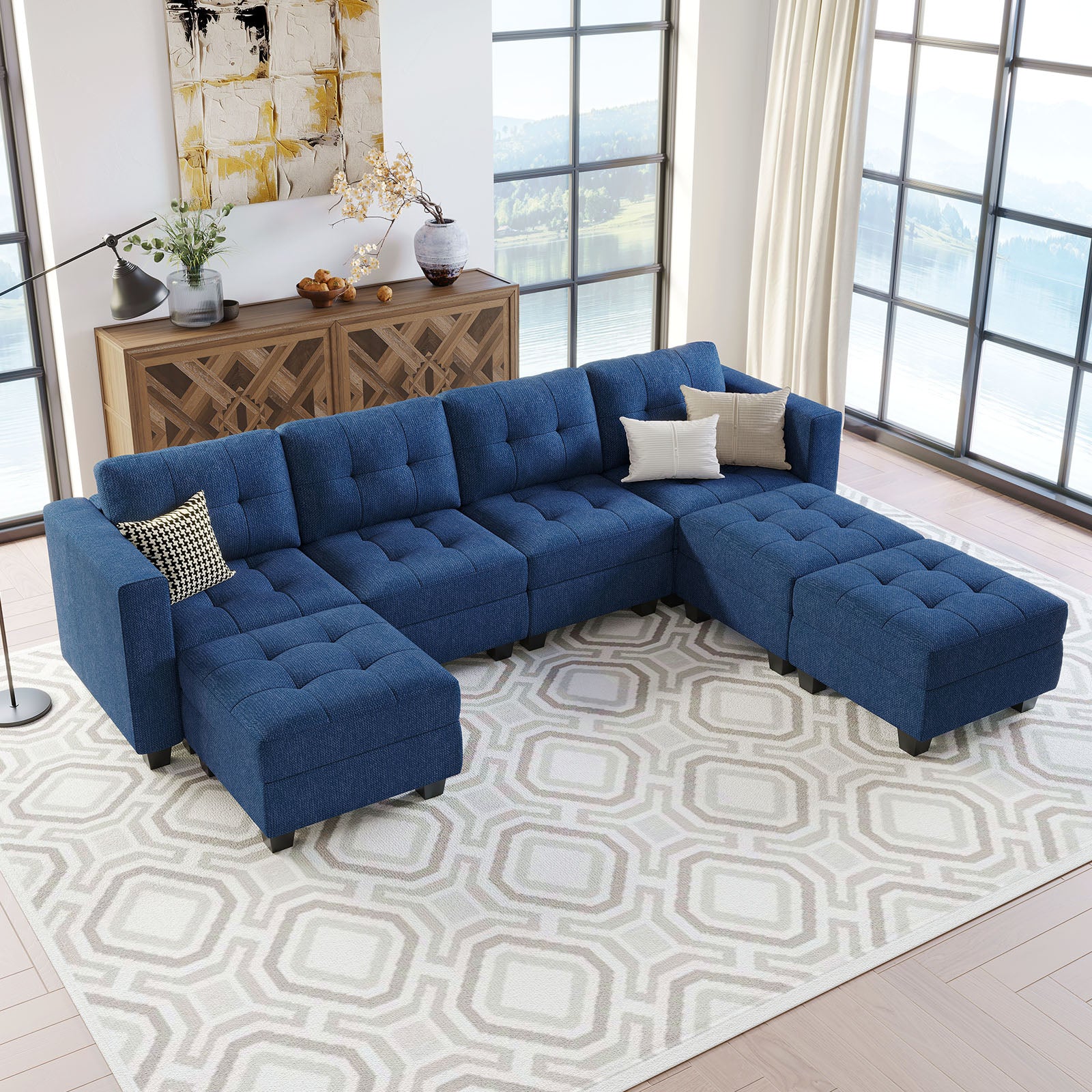 Belffin 7 Seats + 6 Sides Modular Weave Sofa with Storage Seat