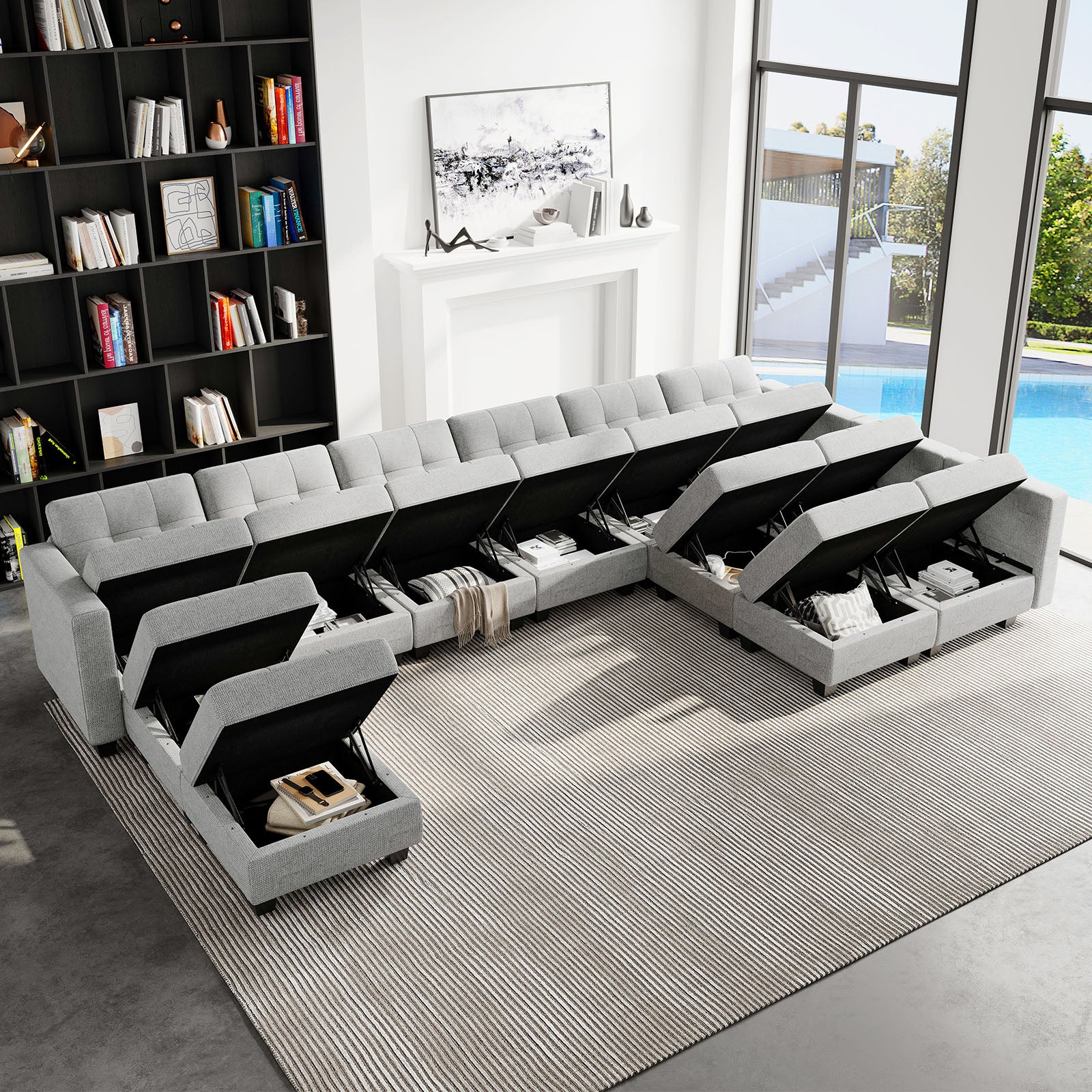 Belffin 12 Seats + 10 Sides Modular Weave Sofa with Storage Seat