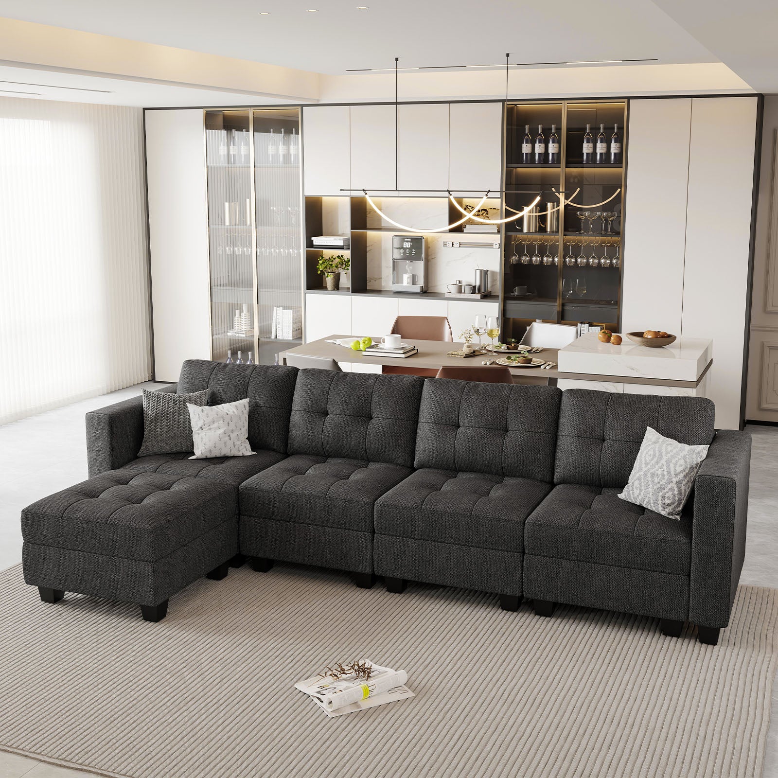 Belffin 5 Seats + 6 Sides Modular Weave Sofa with Storage Seat