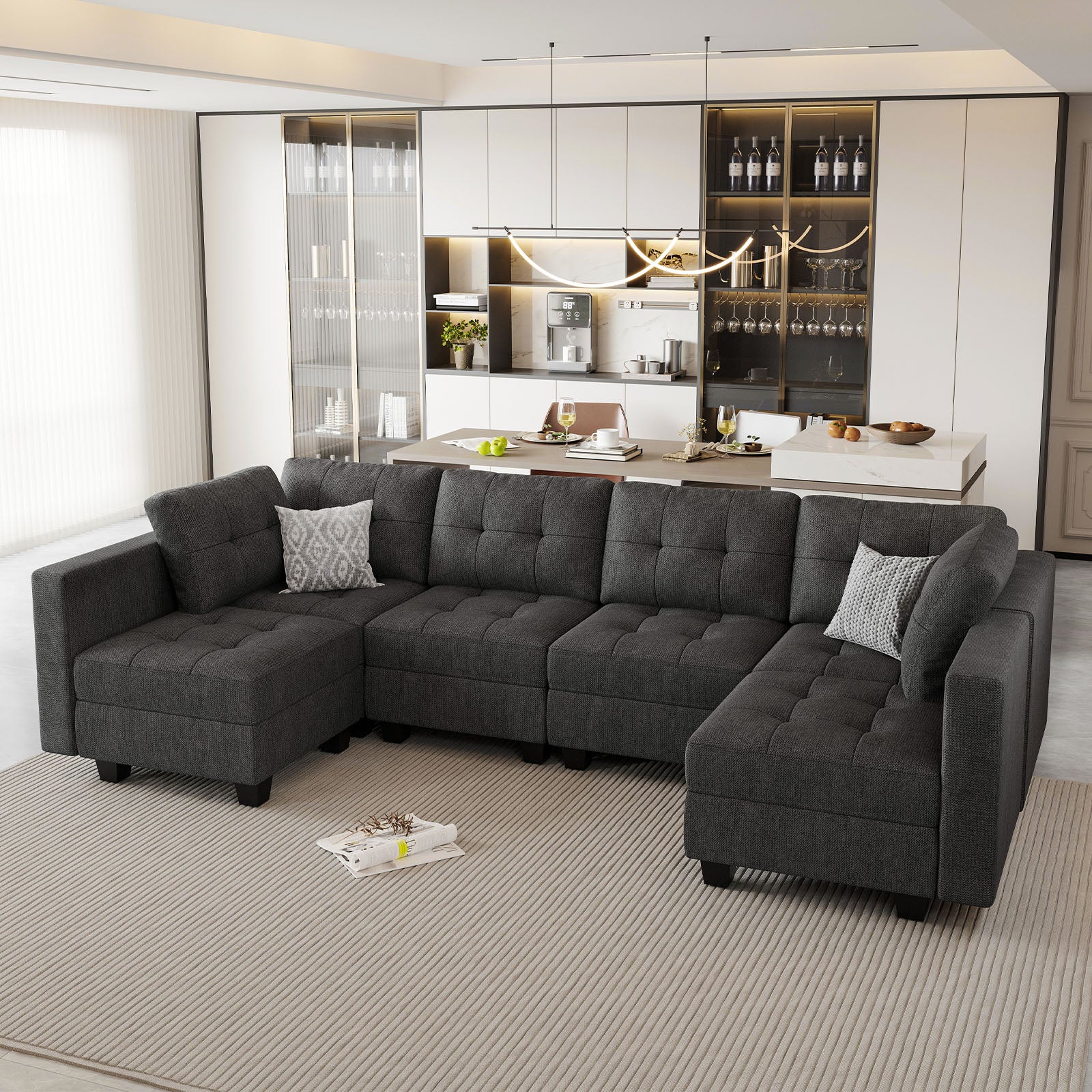 Belffin 6 Seats + 8 Sides Modular Weave Sofa with Storage Seat