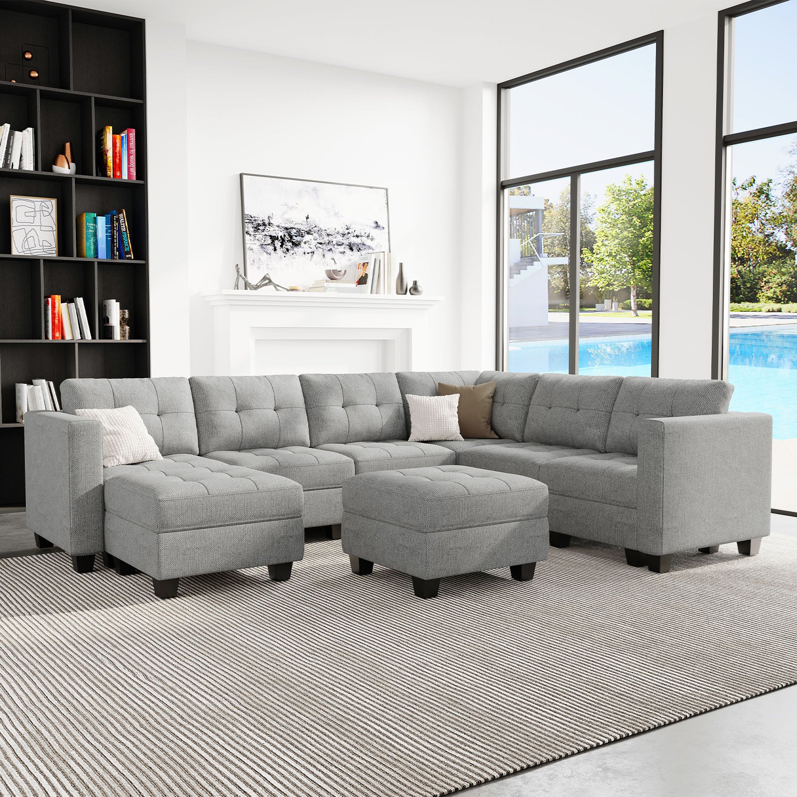 Belffin 7 Seats + 9 Sides Modular Weave Sofa with Ottoman