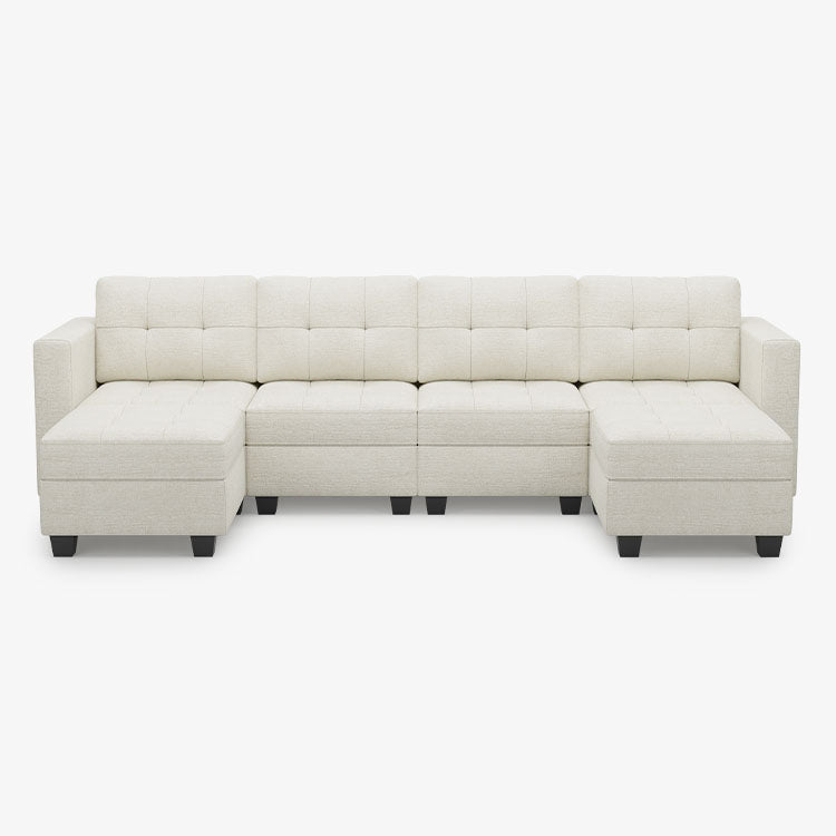 Oatmeal-Beige-/-Chenille-6-Seat-U-Shaped-Open-Sectional