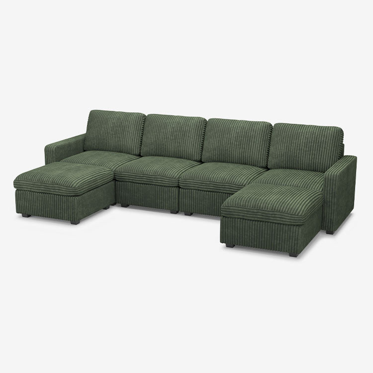 Belffin 6 Seats + 6 Sides Oversized Modular Wide-Ribbed Corduroy Sofa with Large Storage Seat