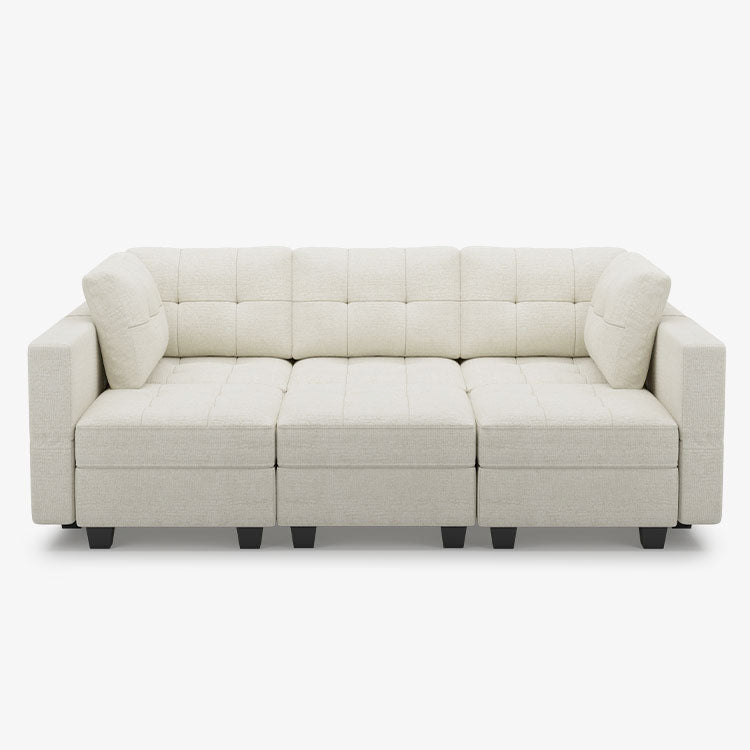 Belffin 6 Seats + 7 Sides Modular Chenille Tufted Sleeper Sofa with Storage Seat