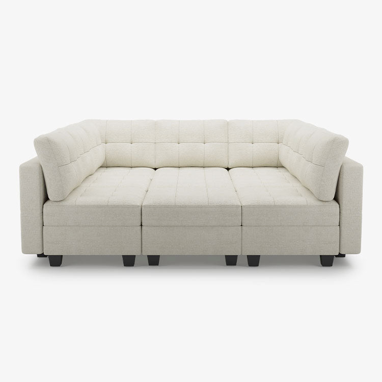 Belffin 9 Seats + 9 Sides Modular Chenille Tufted Sleeper Sofa with Storage Seat