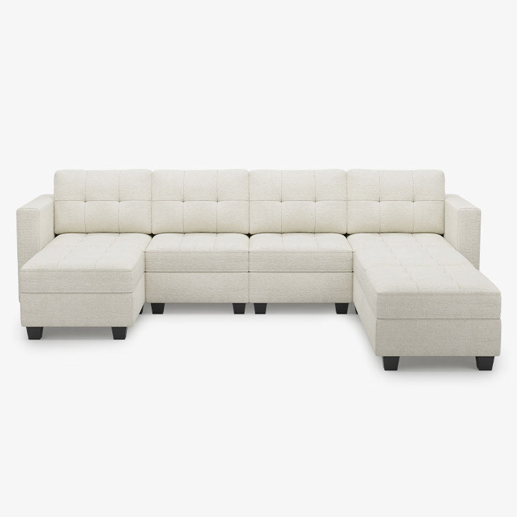 Oatmeal-Beige-/-Chenille-7-Seat-U-Shaped-Open-Sectional