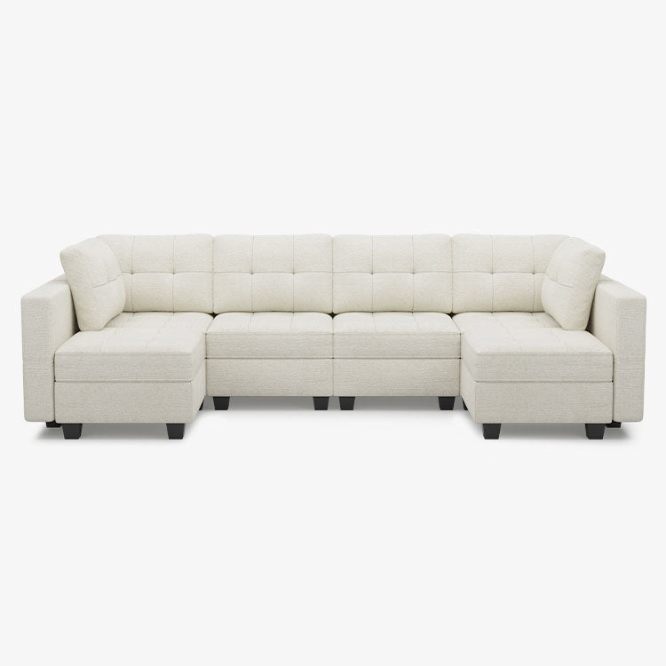 Oatmeal-Beige-/-Chenille-6-Seat-U-Shaped-Sectional