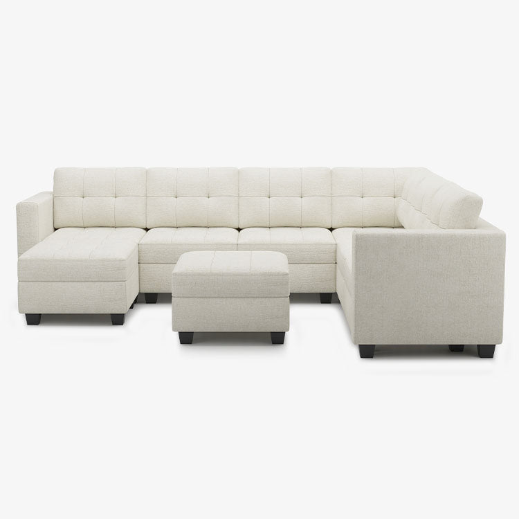 Belffin 7 Seats + 9 Sides Modular Chenille Tufted Sofa with Storage Ottoman