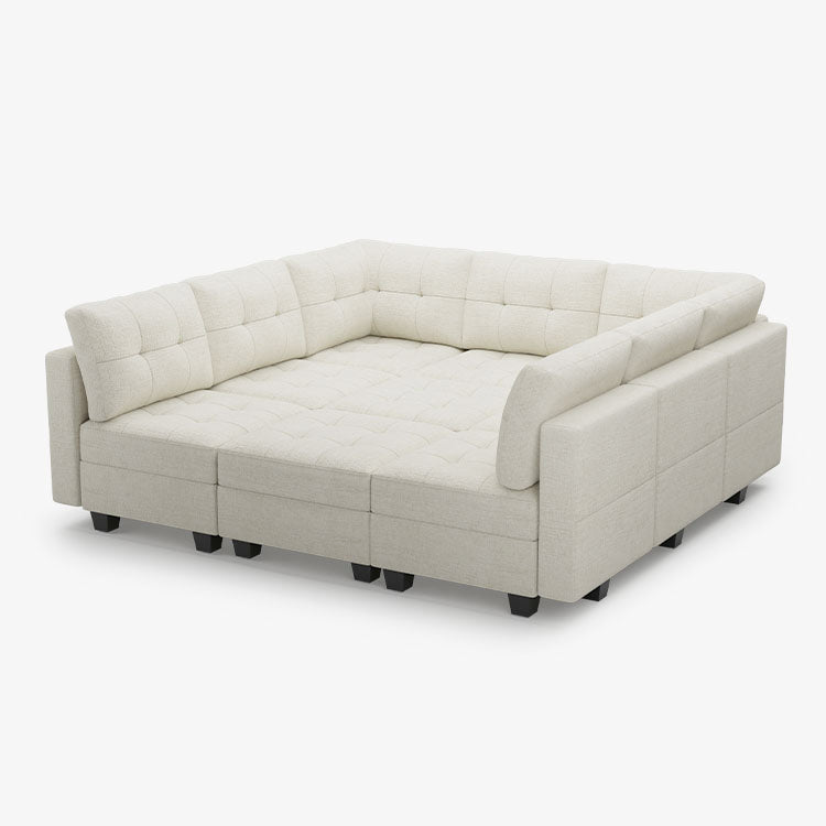 Belffin 9 Seats + 9 Sides Modular Chenille Tufted Sleeper Sofa with Storage Seat