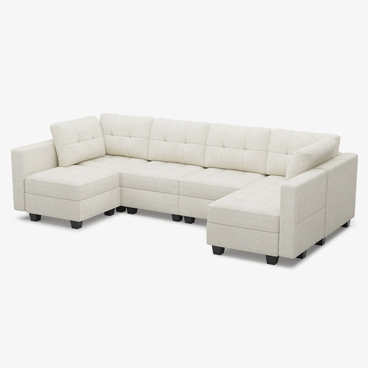 Belffin 6 Seats + 8 Sides Modular Chenille Tufted Sofa with Storage Seat