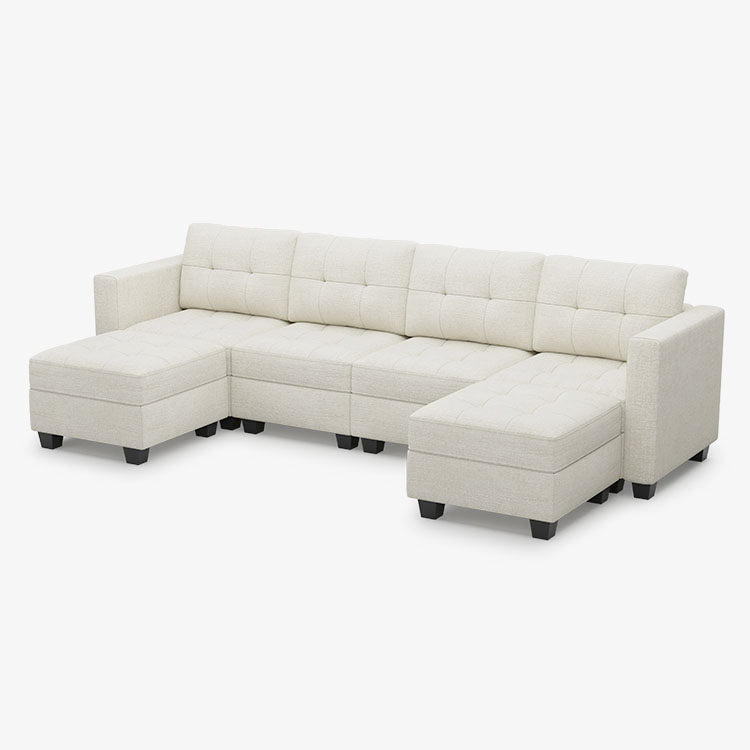 Belffin 6 Seats + 6 Sides Modular Chenille Tufted Sofa with Storage Seat