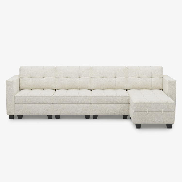Oatmeal-Beige-/-Chenille-5-Seat-L-Shaped-Sectional