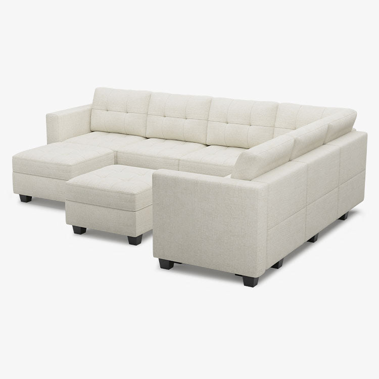 Belffin 7 Seats + 9 Sides Modular Chenille Tufted Sofa with Storage Ottoman