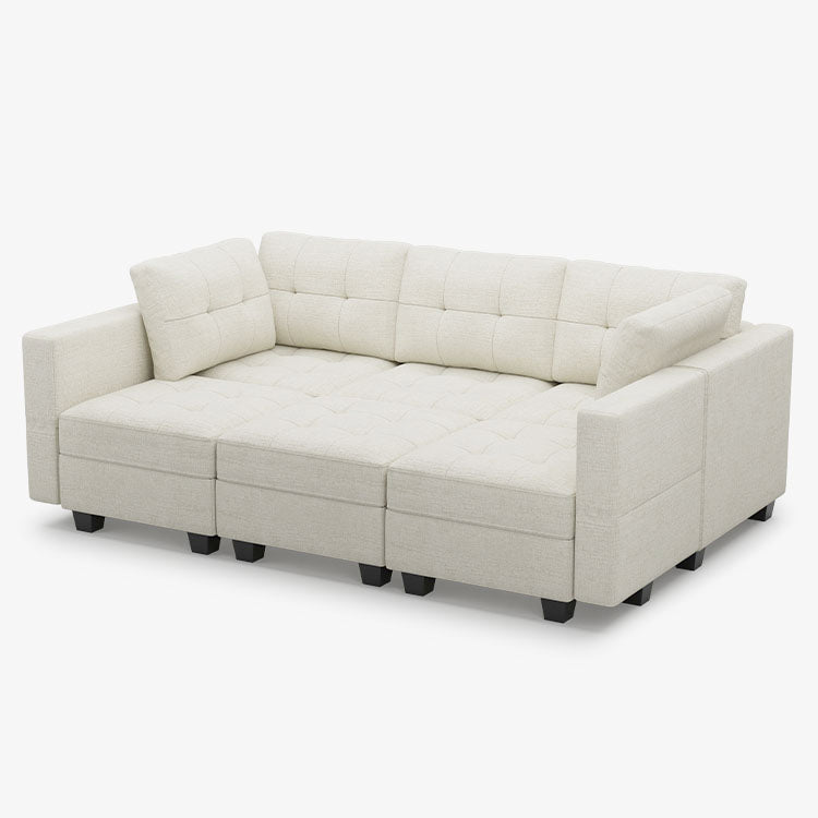 Belffin 6 Seats + 7 Sides Modular Chenille Tufted Sleeper Sofa with Storage Seat