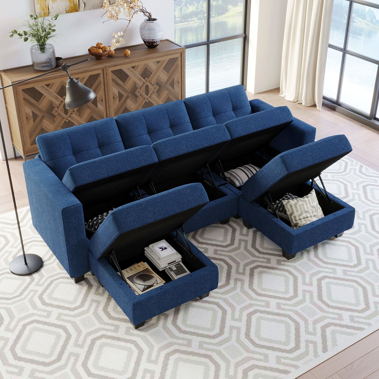 Belffin 5 Seats + 5 Sides Modular Weave Sofa with Storage Seat