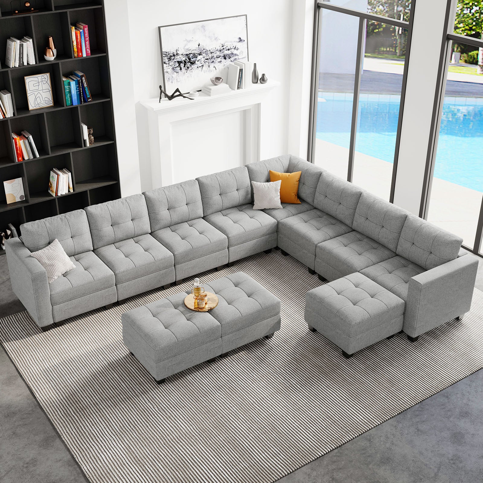 Belffin 9 Seats + 11 Sides Modular Weave Sofa with Storage Seat and Ottoman