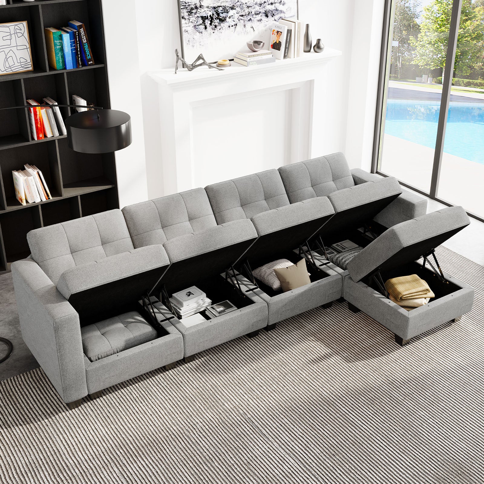 Belffin 5 Seats + 6 Sides Modular Weave Sofa with Storage Seat