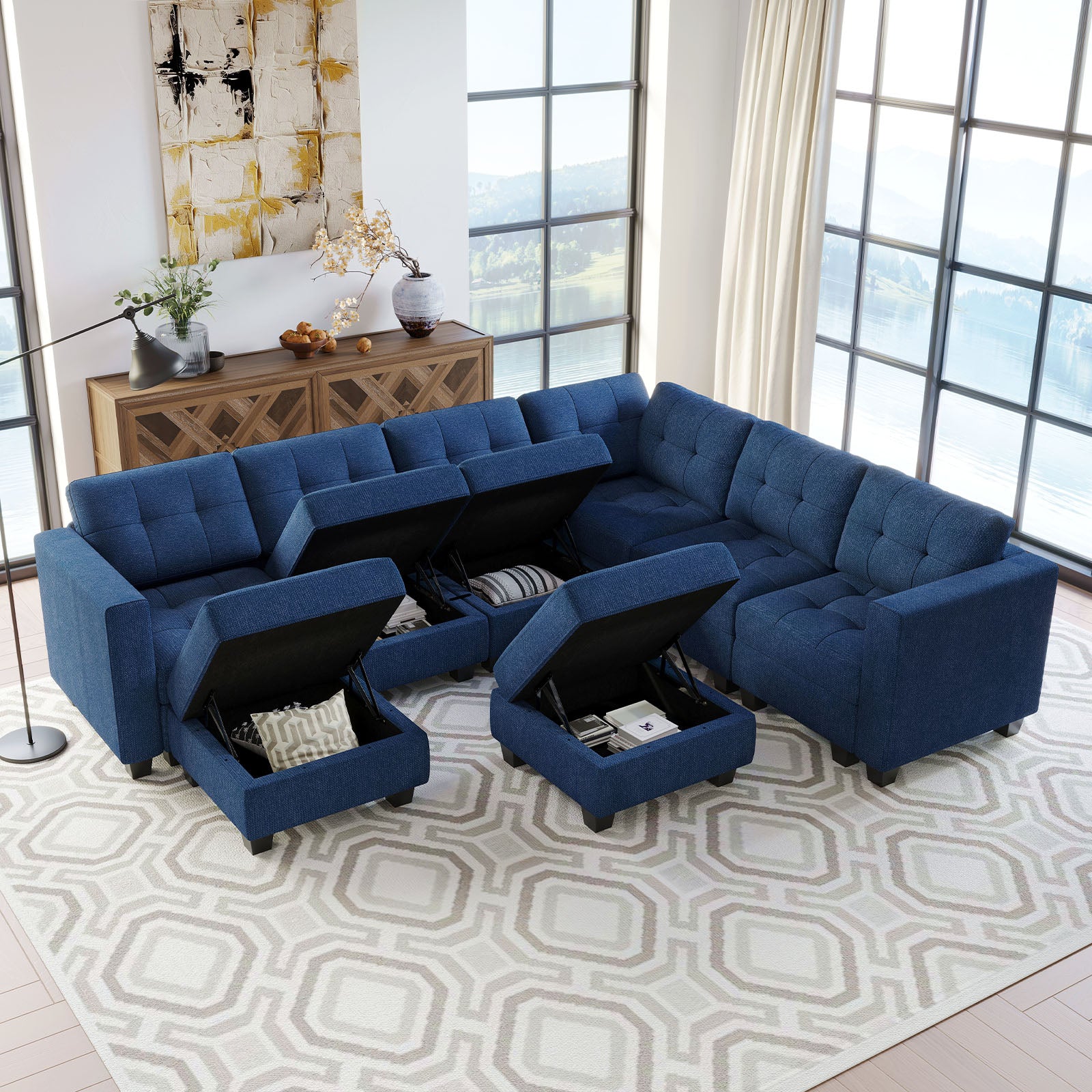 Belffin 7 Seats + 9 Sides Modular Weave Sofa with Ottoman