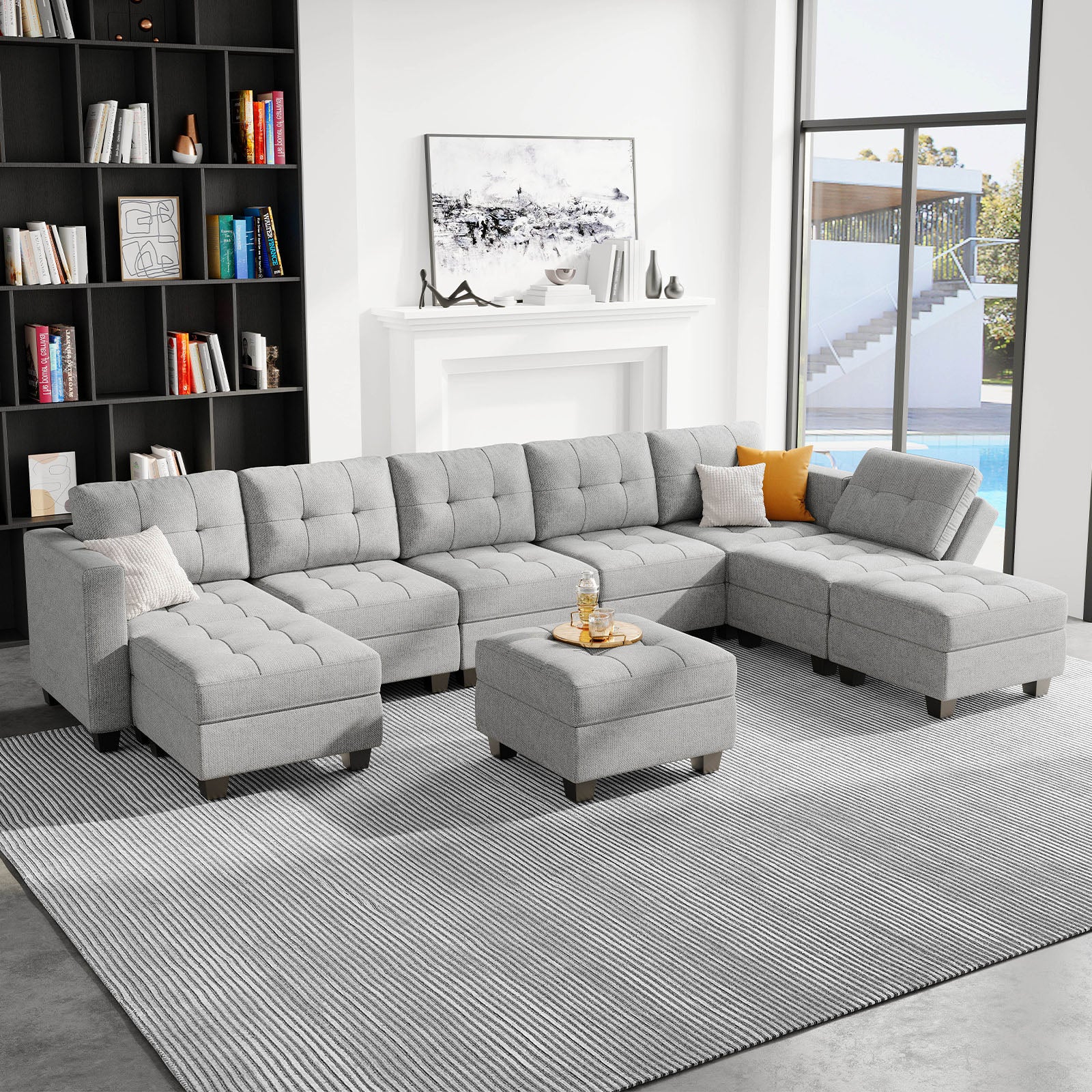 Belffin 8 Seats + 8 Sides Modular Weave Sofa with Storage Seat and Ottoman