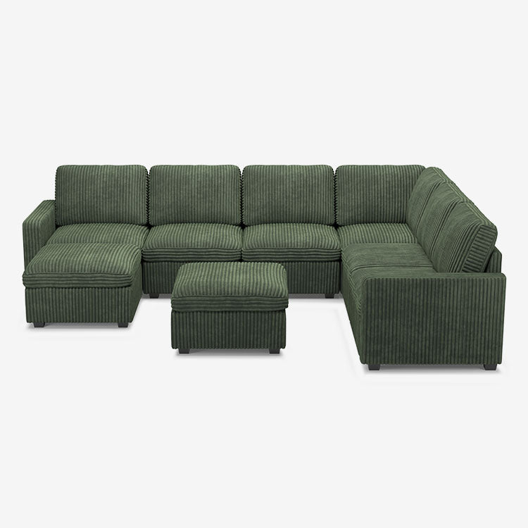 Belffin 7 Seats + 9 Sides Oversized Modular Wide-Ribbed Corduroy Sofa with Large Storage Ottoman