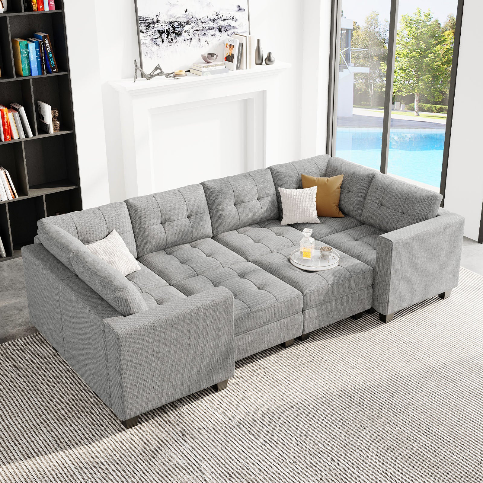 Belffin 8 Seats + 10 Sides Modular Weave Sleeper Sofa with Storage Seat