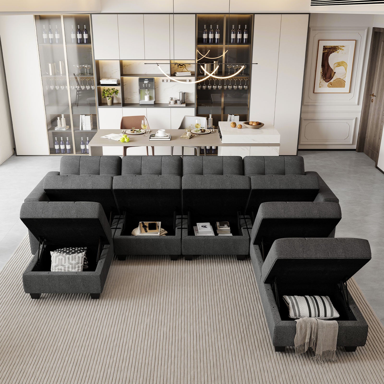 Belffin 7 Seats + 6 Sides Modular Weave Sofa with Storage Seat