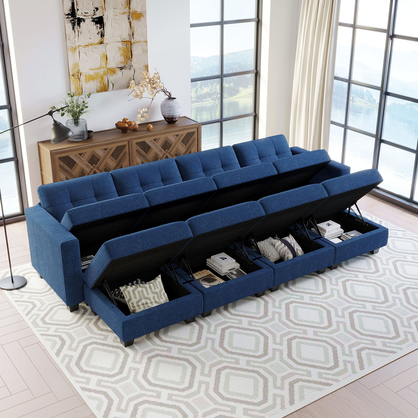 Belffin 8 Seats + 6 Sides Modular Weave Sleeper Sofa with Storage Seat