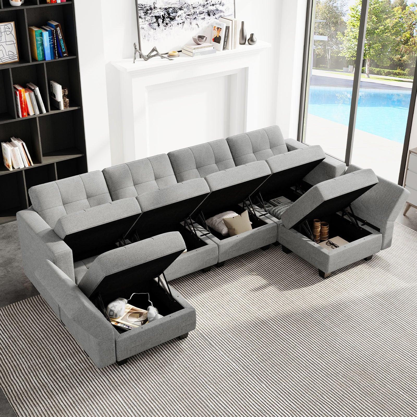 Belffin 6 Seats + 8 Sides Modular Weave Sofa with Storage Seat