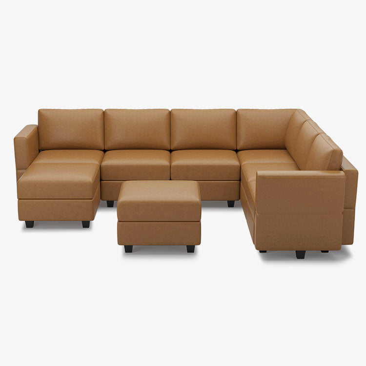 Belffin 7 Seats + 9 Sides Modular Leather Sofa with Storage Ottoman