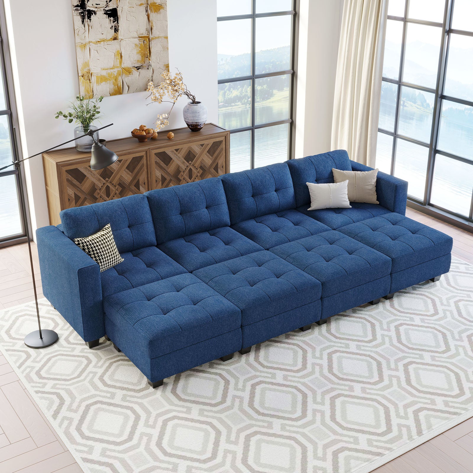 Belffin 8 Seats + 6 Sides Modular Weave Sleeper Sofa with Storage Seat