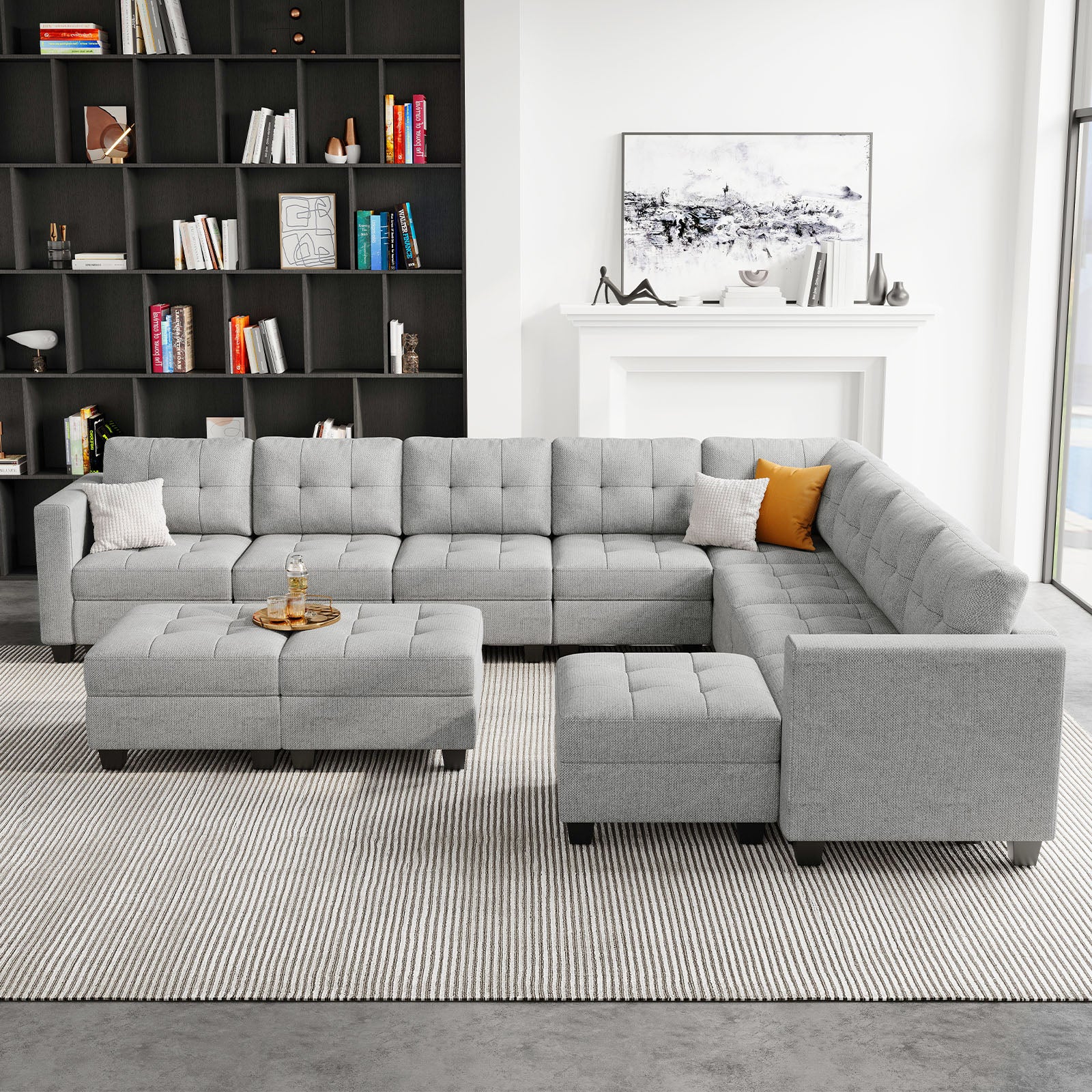 Belffin 9 Seats + 11 Sides Modular Weave Sofa with Storage Seat and Ottoman